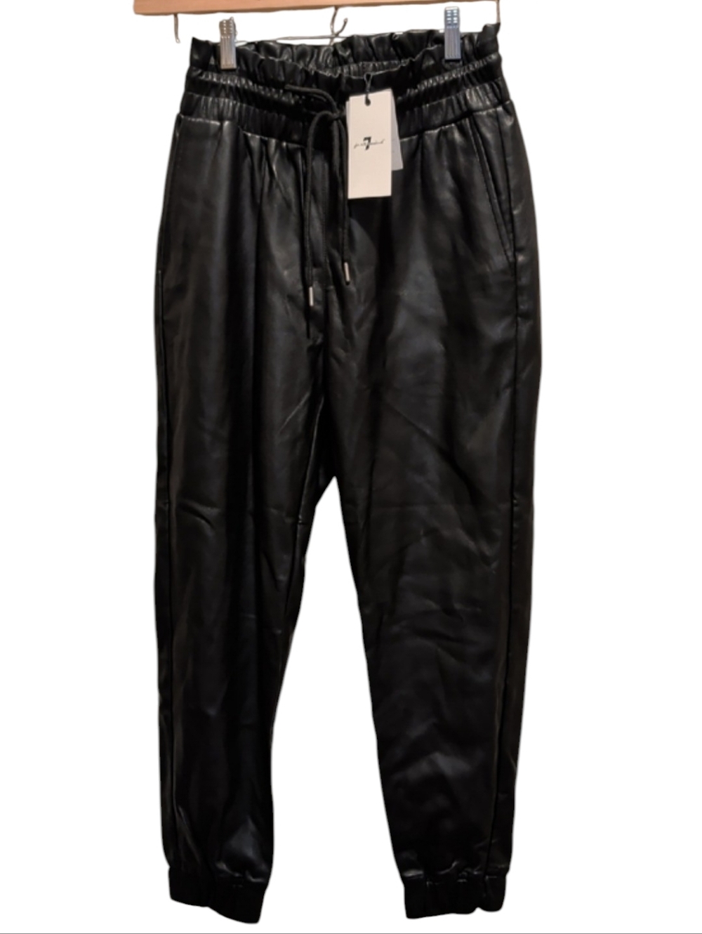 7 For All Mankind Black Faux Leather Jogger Pants w/Pockets (#C1019)